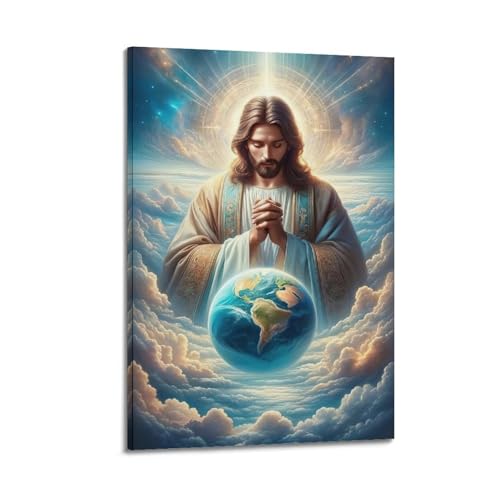 Art mural sur toile poster chrétien fidèle en prière Jésus de qualité