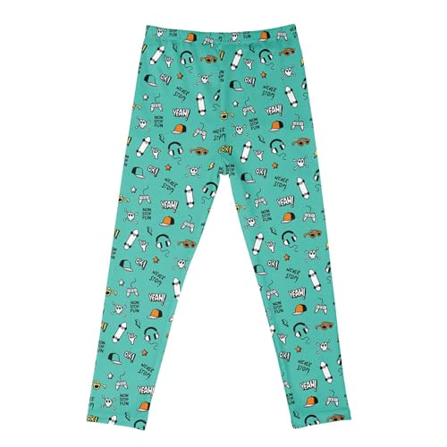 Image of Girls Cartoon Printed Stretch Leggings for Active Play, Soft Cotton Blend Sports Pants with Comfort Waistband, Ages 3-7 Years (Green, 3-4 Years)