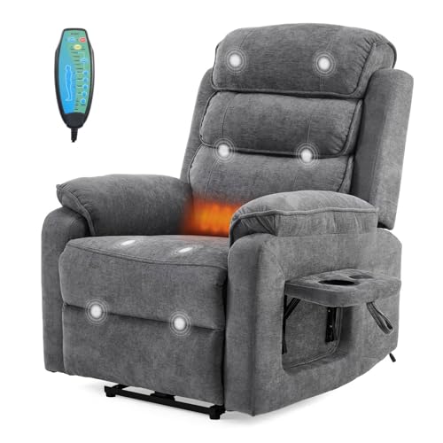 LEADZM Fernsehsessel Relaxsessel mit drahtloser Ladevorrichtung, 1 USB-Anschluss, 1 USB-C-Ladeanschluss, Liegen TV Sessel mit Massage Heizung, Seitentaschen, Getränkehalter (Dunkelgrau)