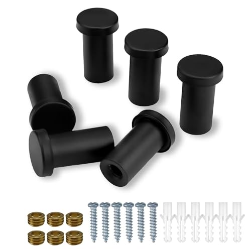 HERKINDNESS Handtuchhaken zum Bohren, 6 Stück Handtuchhaken Schwarz 36mm, Garderobenhaken Schwarz Matt mit Befestigungsschrauben für Küche und Schlafzimmer
