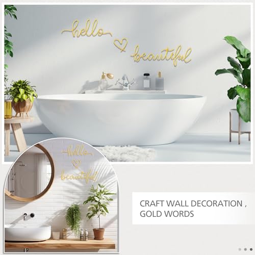 Image of Hicarer Metal Hello Gorgeous Wall Art Minimalist Decor for Bedroom Bathroom Living Room Dressing Room Salon Office Home Decorations Easy to Install Wall Decor(Gold,Lovely Style)