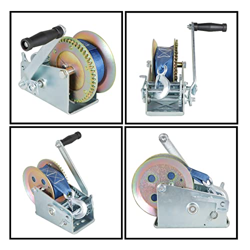 Liguvcy 3500Lbs Crank Manual Winch For Atv Ship Trailer Truck Car With Nylon Blue Polyester Belt #TOP2