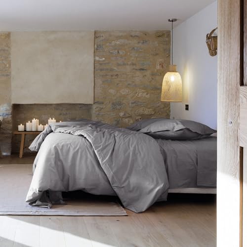 Parure de lit percale 140x200 MANOIR Gris Ardoise Linnea - 3