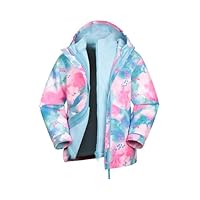 Mountain Warehouse Atom 3-in-1 Kids Waterproof Jacket - Taped Seams Rain Jacket, Detachable Hood, Stretch Cuffs, Microfleece, Antipill -Best for Spring Summer Blue Teen Size 13 Years