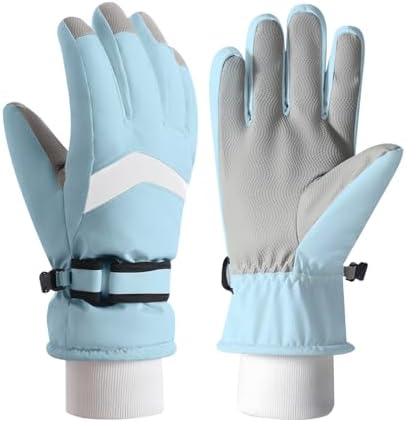 （12:30時点） [AOY] スキーグローブ キッズ 冬 【小さな手をふんわり包む・防寒×撥水×フック付き手袋】 キッズ 手袋 防寒 防風 保温 裏起毛 スマホ対応 紛失防止 防水 撥水 滑り止め てぶくろ スキー スノー 雪合戦 通学(S,ブルー)