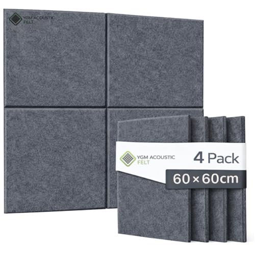 Image of YGM Acoustic Foams Luxury PET Felt Acoustic Self Adhesive Panels, 10 MM Thick, Sound Absorbing Panels for Wall | Room Noise Reducer & Sound Dampening (Midnight Grey, 2x2 Foot - 4 Panels)