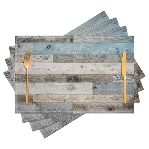 Kerton Stork Grey Teal Placemats Blue Farmhouse Rustic Place Mats Set of 4