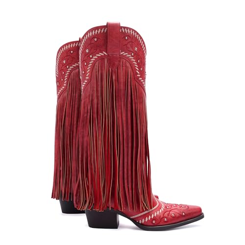 Modatope Cowgirl Boots for Women Cowboy Knee High Boots, Red, 7.5 by Modatope - Used condition - Image 8