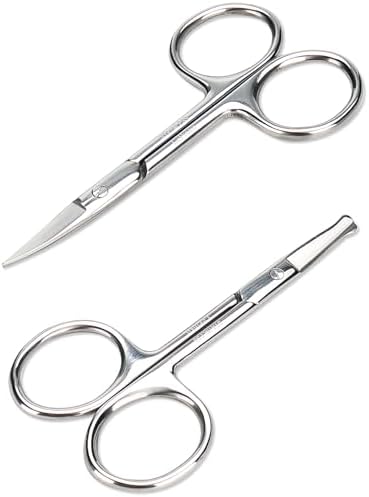 LePinko Facial Hair Small Grooming Scissors For Men Women, 2PCS Silver