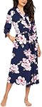 Hotouch Femmes Robe Femme Kimono Coton Peignoir Léger Knit Vêtements de nuit Longue pour la maison Spa S-XXL