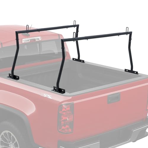LMYYGOO Truck Ladder Rack, Universal Steel Truck Bed Rack for Pickup with Stoppers, Extendable Steel Truck Ladder Rack, 46-67 Inch, 800LB Capacity for Kayak, Surfboard, Lumber, Ladder (Drilling)