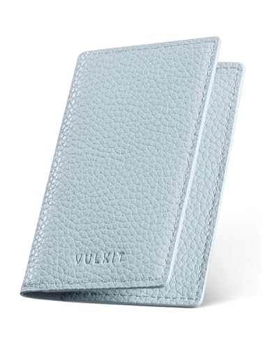 Image of VULKIT Leather Business Card Holder 2 Sided Slim Business Name Card Organizer for Men or Women (Litchi Blue)