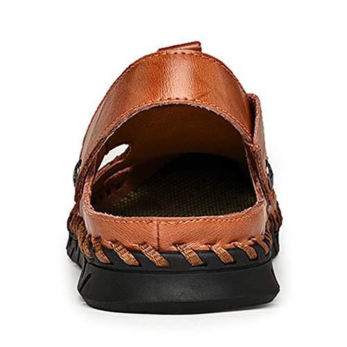 Image of JAMONWU Men's Casual Closed Toe Adjustable Leather Sandals Handmade Fisherman Beach Sandals