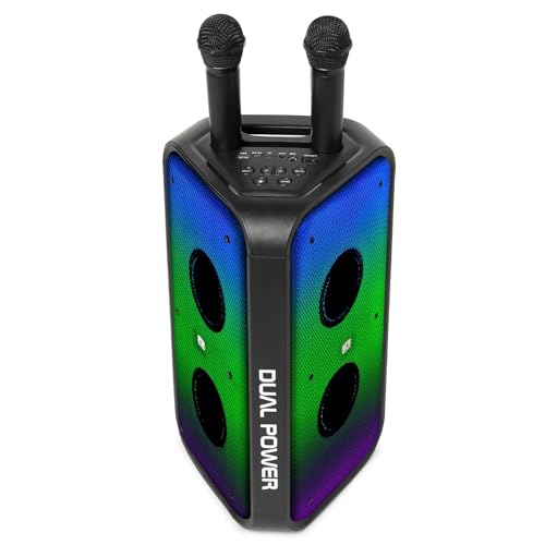 Image of Bluetooth Party Speaker Tronica Trigon Rowdy 50W, with 2 Wireless Karaoke Microphones, RGB Disco Lights, USB, AUX, FM & SD Card Support, 4 Hours Playback