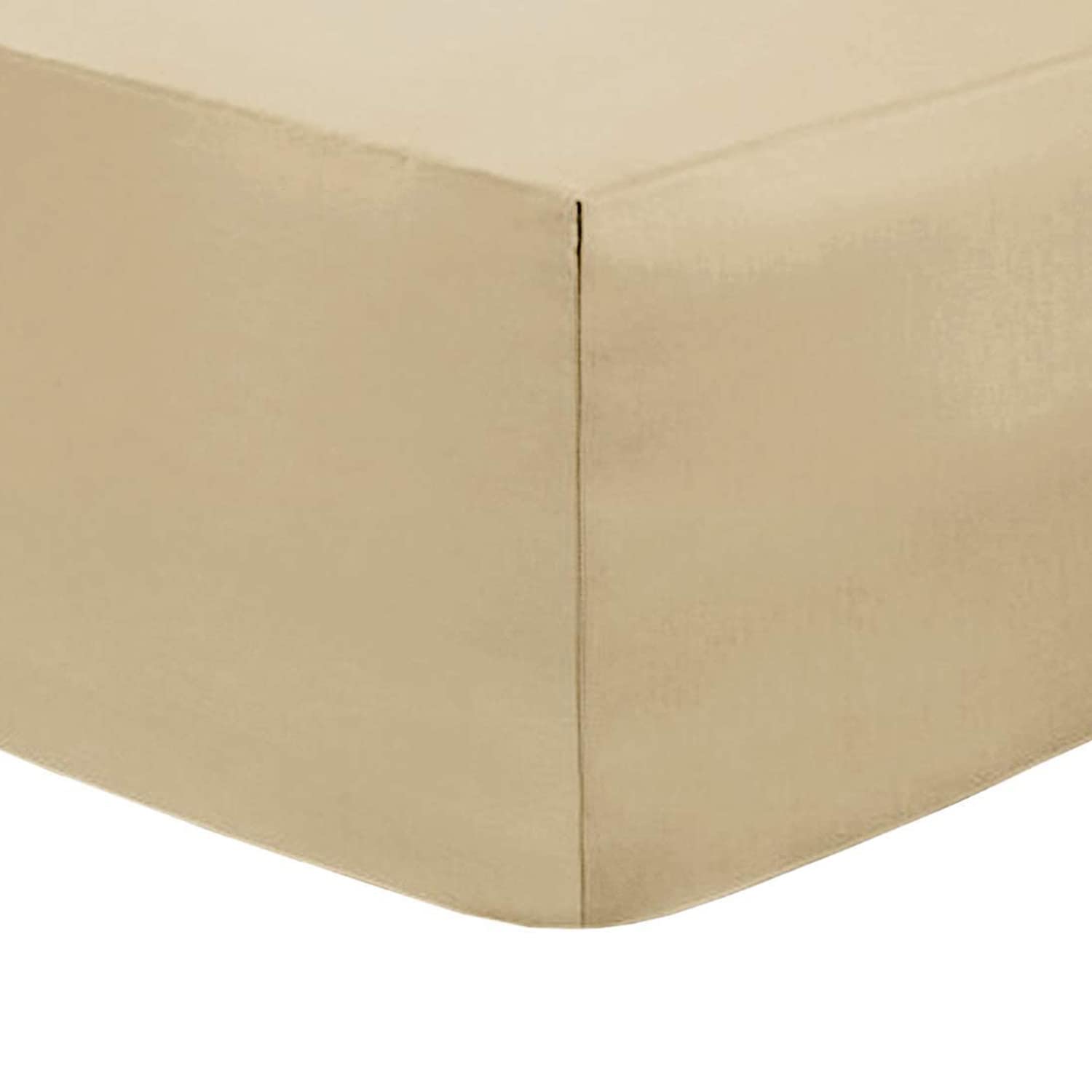 Divine Textiles Fitted Bedsheet 12'' / 30CM Deep Easy Care Non Iron Percale 18 Colours, King - Beige