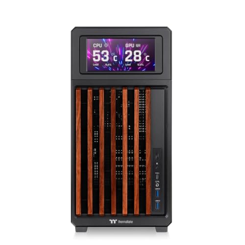 Image of Thermaltake TR300 WS; Preinstalled 6.0 Inch LCD Screen; Wood Trim; Mid Tower; 1x120mm PWM Fan Included; ATX /mATX /mITX Support; 360mm Radiator Support; 410mm GPU Clearance; Black; CA-11M-00M1WN-W1