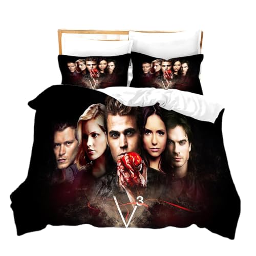 Horror TV Duvet Cover Set, 2-Piece, Vampire Bed Linen 135 x 200 cm, Soft Duvet Cover with Pillowcase for Children and Adults (A1, 220 x 240 cm + 80 x 80 cm)