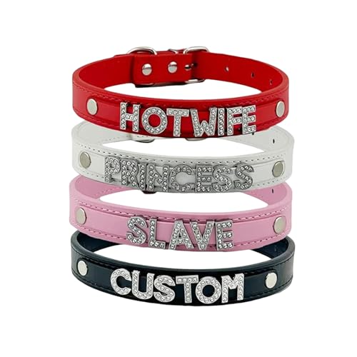 Individuelles Hundehalsband Aus Leder mit Namen, Verstellbares Halsband für Kleine, Mittelgroße Und Große Hunde, Punk- Und Gothic-Halskette mit Luxuriösen Initialen Und Buchstaben Aus Strass