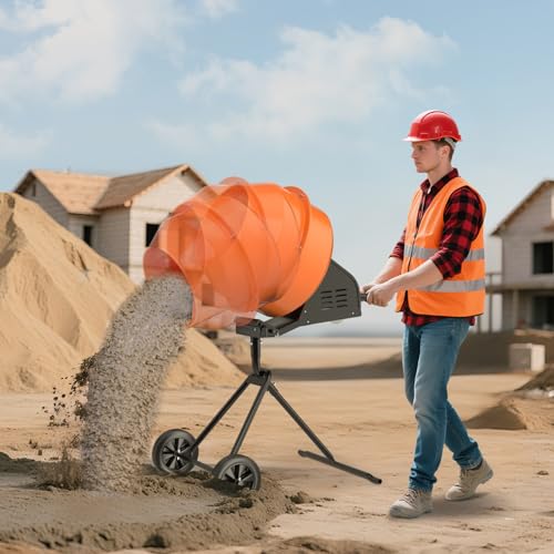 5.5 Cu Ft Portable Concrete Mixer，550W Electric Cement Mixer with Heavy-Duty Steel Frame & Rubber Wheels,2800 RPM Motor Cement Mixing Tool for Cement, Mortar, Grout, DIY Construction and Feed - Thumbnail 2