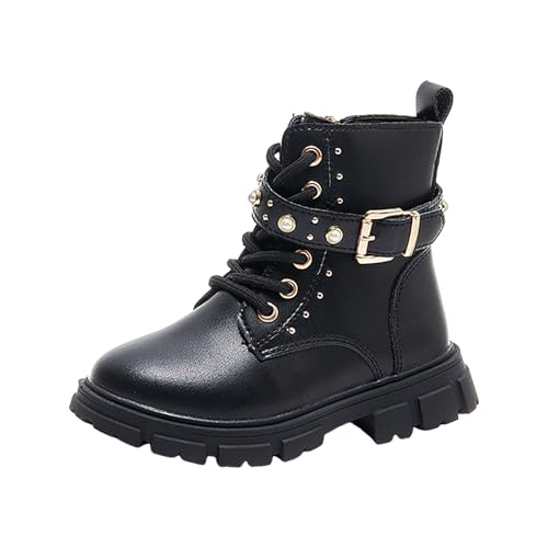 IWIHMIV Toddler Short Boots with Zipper Girls High Top Outdoor Soft Bottom Leather Boots for Cold Weather
