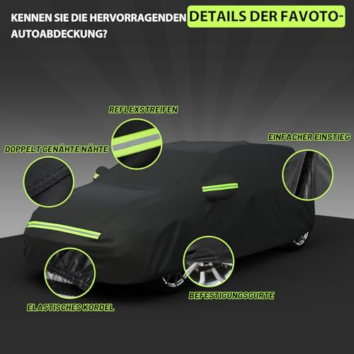 Favoto Autoabdeckung Winter Vollgarage Auto Abdeckplane Staubdicht Wasserdicht Autohülle Autoplane Car Cover für 400cm-435cm Schrägheck Schwarz 435cm x 180cm x 160cm 2.8kg
