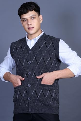 Image of V Neck Cardigans for Men - Woolen Sleeveless Sweater for Man Winter Wear