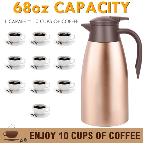 Image of 68oz Thermal Coffee Carafe, 2 Pack Airpot Insulated Coffee Urns Stainless Steel Vacuum Thermal Pot Dispenser for Coffee, Hot Water, Tea, Hot Beverage - Keep 12 Hours Hot, 24 Hours Cold (Rose Gold)