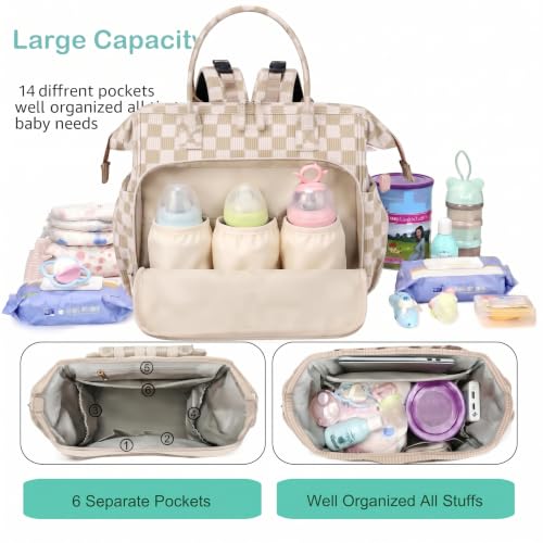 Image of LORADI Large Diaper Bag Tote Backpack (Checkered, Large-20L)