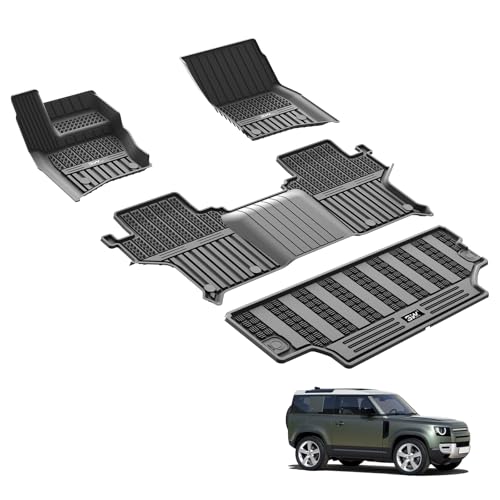 3W Fußmatten und Kofferraumwanne für Land Rover Defender 90 L663 2020-2026, TPE Allwetter Maßgeschneiderte Fußmatten 1-2 Reihen und Kofferraummatten Komplettset Land Rover Autofußmatten Zube