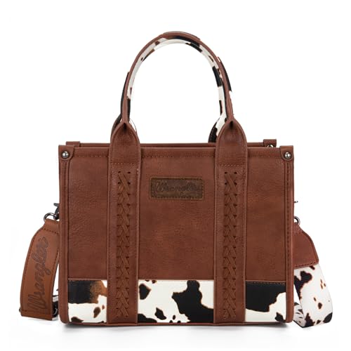 Image of Wrangler Cow Print Tote Bag for Women Western Purse Boho Top Handle Satchel Handbag with Signature Strap