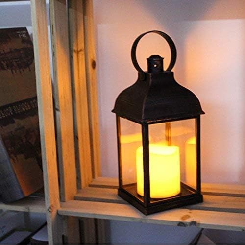 WRalwaysLX Decorative Lanterns with Flameless 9"H Candles with timer Indoor/Outdoor Lantern with hanging use 3AAA battery, Plastic with Bronze Undertones (Square)