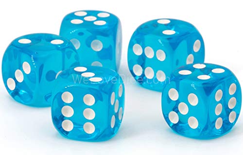 WeLoveBeads 12 mm D6 Dados Turquesa Azul transparentee/Blanco - ¡Fabricado en Alemania! - 10 pcs