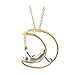 Meow Star Sterling Silver Moon Cat Necklace Cat Pendant Charm Necklaces for Women 14K Gold Plated (Scrub)