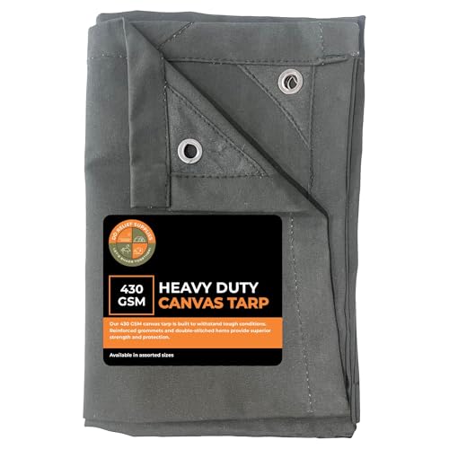 Image of Heavy Duty 430 GSM Canvas Tarp | Commercial Water Resistant Green Canvas Tirpal /Tarps with Grommets | Multipurpose Outdoor Tarpaulin for Camping, Canopy, Trailer, Equipment Cover | 30' X 30'