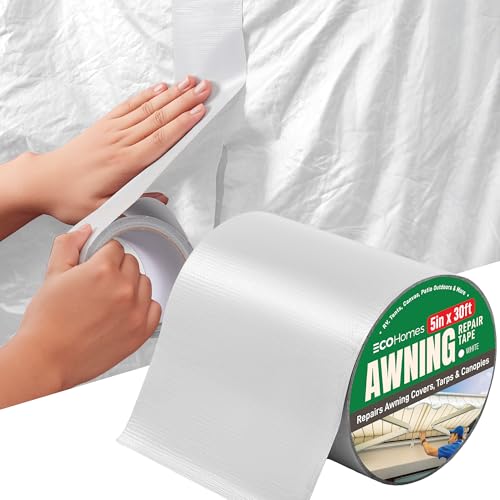 Awning Covers & Tarp Repair Tape - Waterproof Self Adhesive Patch Repair Kit | Patch Tapes for Awnings, Outdoor Canopies, Patio Window Awnings, Gazebos, Tents, RV, Canvas, Boat Covers (White, 5 Inch)