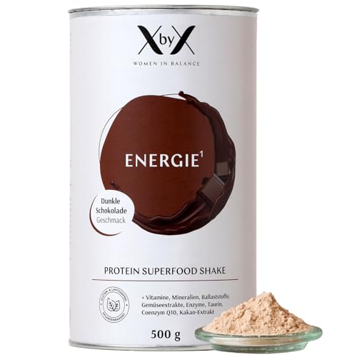 XbyX Energie Dunkle Schokolade 500 g | 16 Portionen | Veganes Superfood Proteinpulver für Shake oder Smoothie | Eiweißpulver mit essentiellen Aminosäuren & wertvollen Vitaminen | Aus Deutschland