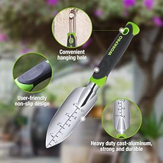 WORKPRO 5 Pcs Gardening Tools Cast Aluminum Garden Set with Fork, Weeder, Claw, Trower, Soil Shovel for Gardener