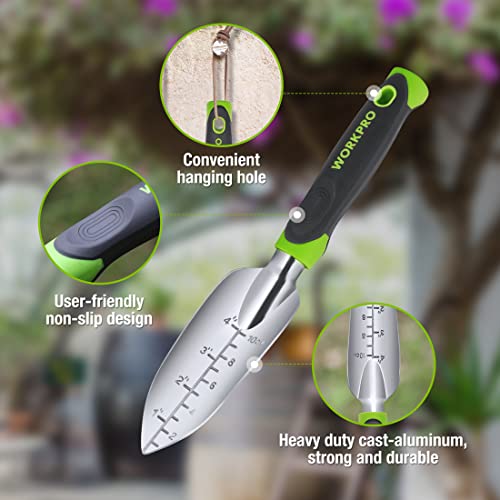 WORKPRO 5 Pcs Gardening Tools Cast Aluminum Garden Set with Fork, Weeder, Claw, Trower, Soil Shovel for Gardener