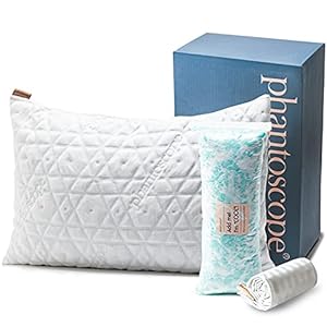 Phantoscope Memory Foam Pillow for Sleeping, Shredded Memory Foam Pillow Cooling Gel for Hot Sleepers, Adjustable Firm Bed Pillows with Bamboo Cover & Cotton Cover, Queen Size, 1 Pack, Gift Package