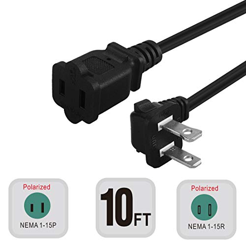 10Ft(3M) 6Ft(1.8M) Right Angled Polarized Us 2-Prong Male-Female Extension Cord,Spt-2 16Awg Extension Cord 10A/125V #TOP1