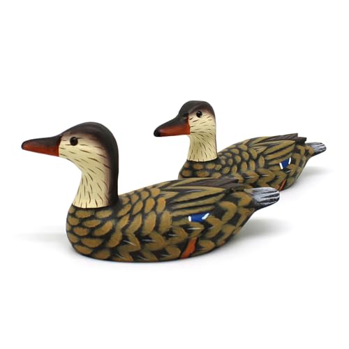 CVHOMEDECO. Primitives Hand Engraving and Painted Wood Ducks Decor Rustic