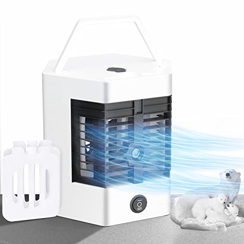 500ml Climatiseur Portable Refroidisseur, Raopuzi D'air Portable USB Ventilateur 3 Vitesses Réglable Mobile Mini Air Humidificateur Purificateur Personnel Puissant pour Bureau Chambre Couche