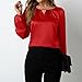 Women's Satin Silk Dressy Blouses Business Casual Long Sleeve Work Blouse Shirts Lightweight Elegant Tunic Tops (Red,Medium)