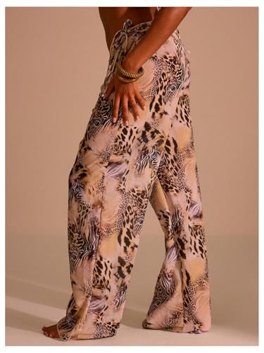 GORGLITTER Women's Leopard Cheetah Pants Wideleg Flare Baggy Drawstring Pants Streetwear3