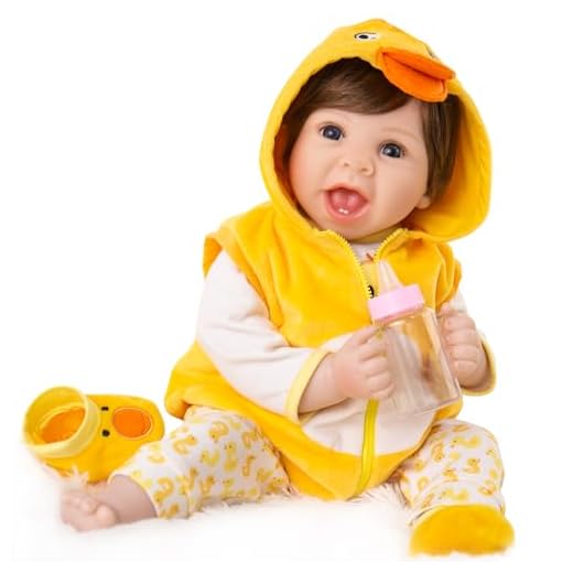 Aori Lifelike Realistic Reborn Baby Dolls 22 Inch Weighted Reborn Girl Doll with Yellow Clothes and Duck Toy Accessories Best Birthday Set for Girls Age 3