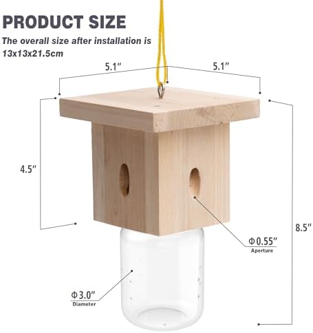 1 PCS Wood Carpenter Bee Trap for Outside - Best Bee Trap - Nature Hanging Carpenter Bee Traps Plastic Jar Outdoor - Insect Traps — view 7