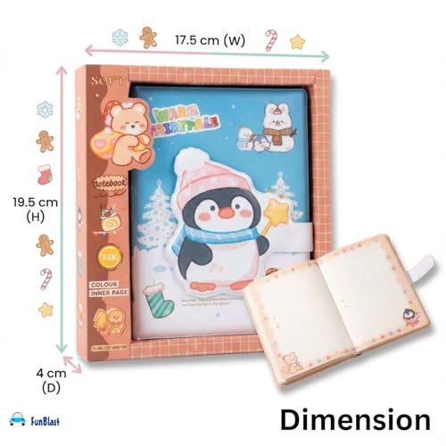 Image of FunBlast Diary for Girls - Christmas Kawaii Diary with Puffy Buckle Lock, Journal Diaries for Girls, Notepad for Students Stationary Items, Birthday Gifts (112 Sheets) (Penguin)