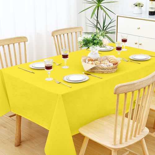 Image of Smiry Square Table Cloth 60x60 Inch, Waterproof Wipeable Vinyl Tablecloths Protector, Oil Spill Proof Plastic Table Cover for Dining, Picnic, Camping, Outdoor, Yellow