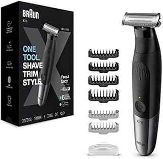 Braun Series XT5 One Blade Hybrid Beard & Stubble Trimmer, Electric Shaver for Men, Body Groomer for Manscaping With Travel Pouch, Gifts For Men, XT5200, Black Razor (2 pin UK plug)