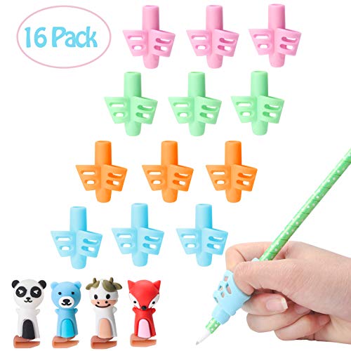 R HORSE Pencil Grips for Handwriting Aid, Silicone Posture Correction Training Tool with Cute Pen Nib, Writing Assisted Grip Set for Preschool Children Kids (16 Pack)